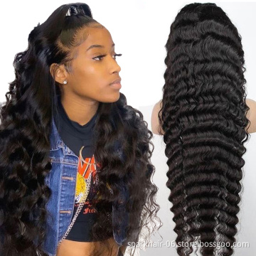 Vendor Wholesale 40Inch Deep Wave Brazilian Human Hair Lace Wig 4x4 13x4 13x6 Transparent HD Lace Frontal Closure Lace Front Wig